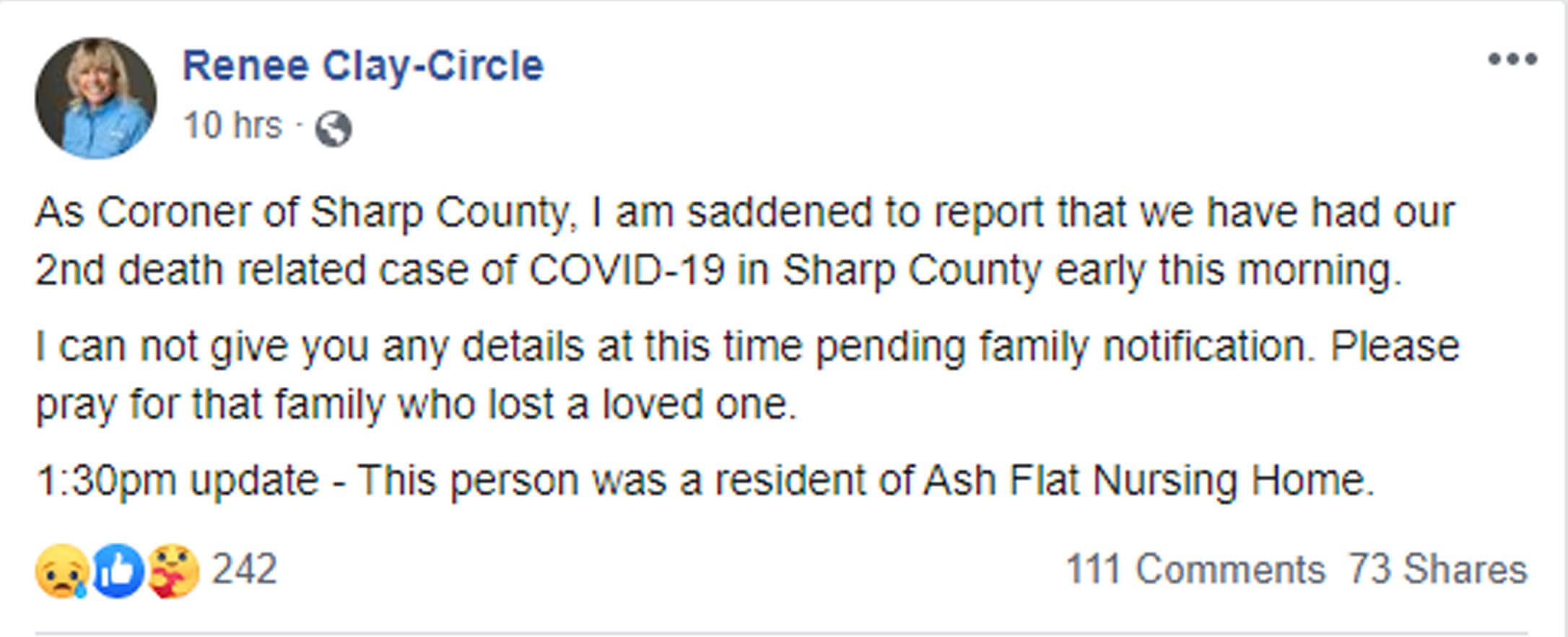 Sharp County Coroner Statement