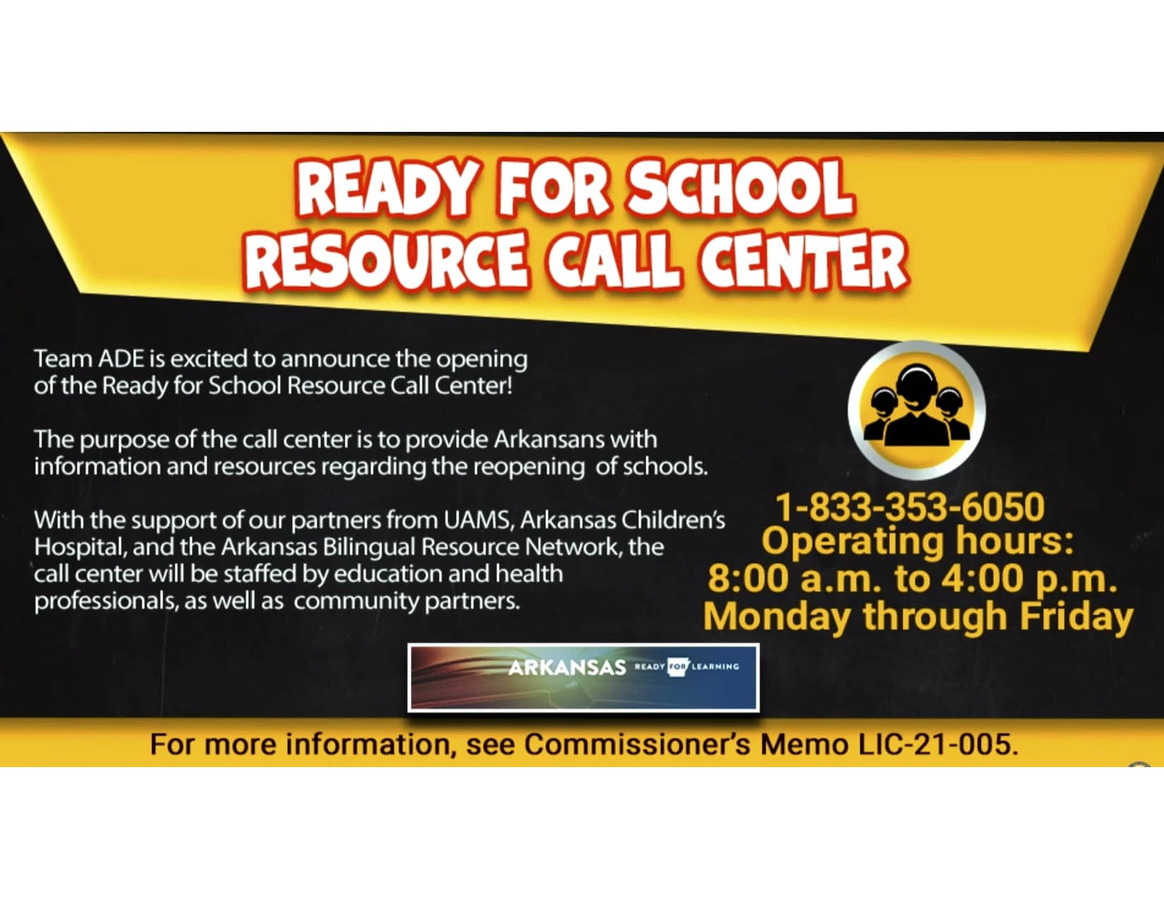 Ready for School Resource Call Center