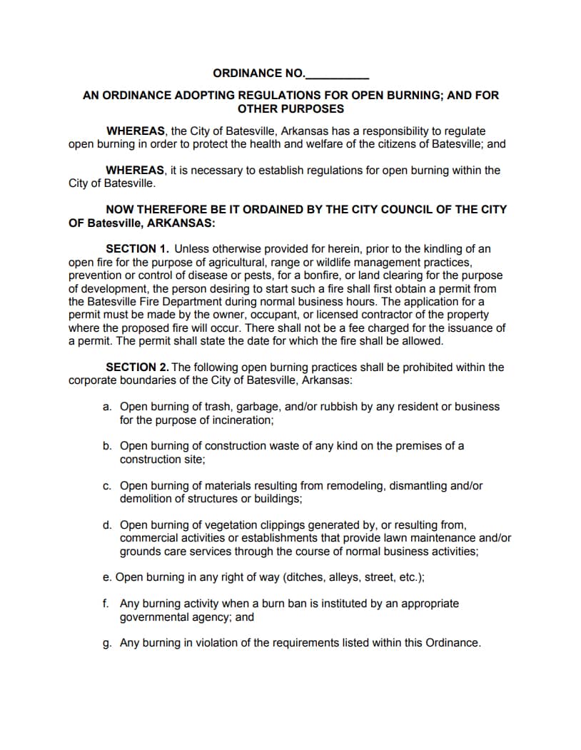 Batesville Burning Ordinance Page 1