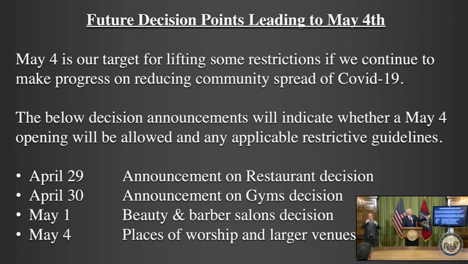 Future Decision Points Leading to May 4