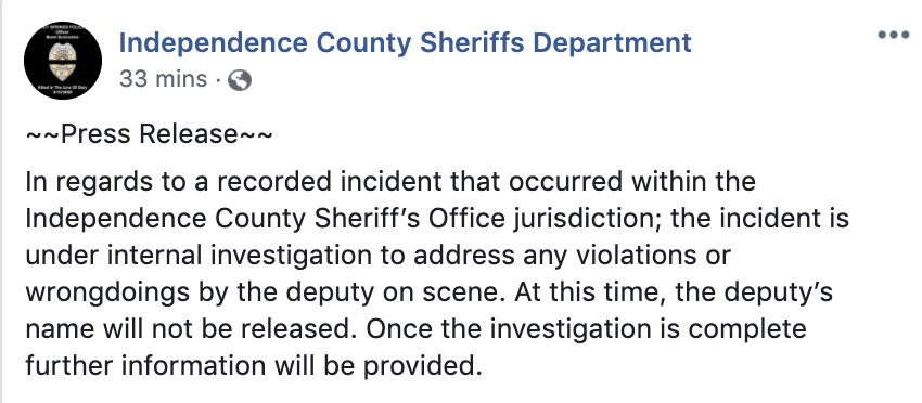 Independence County Sheriff comment on video