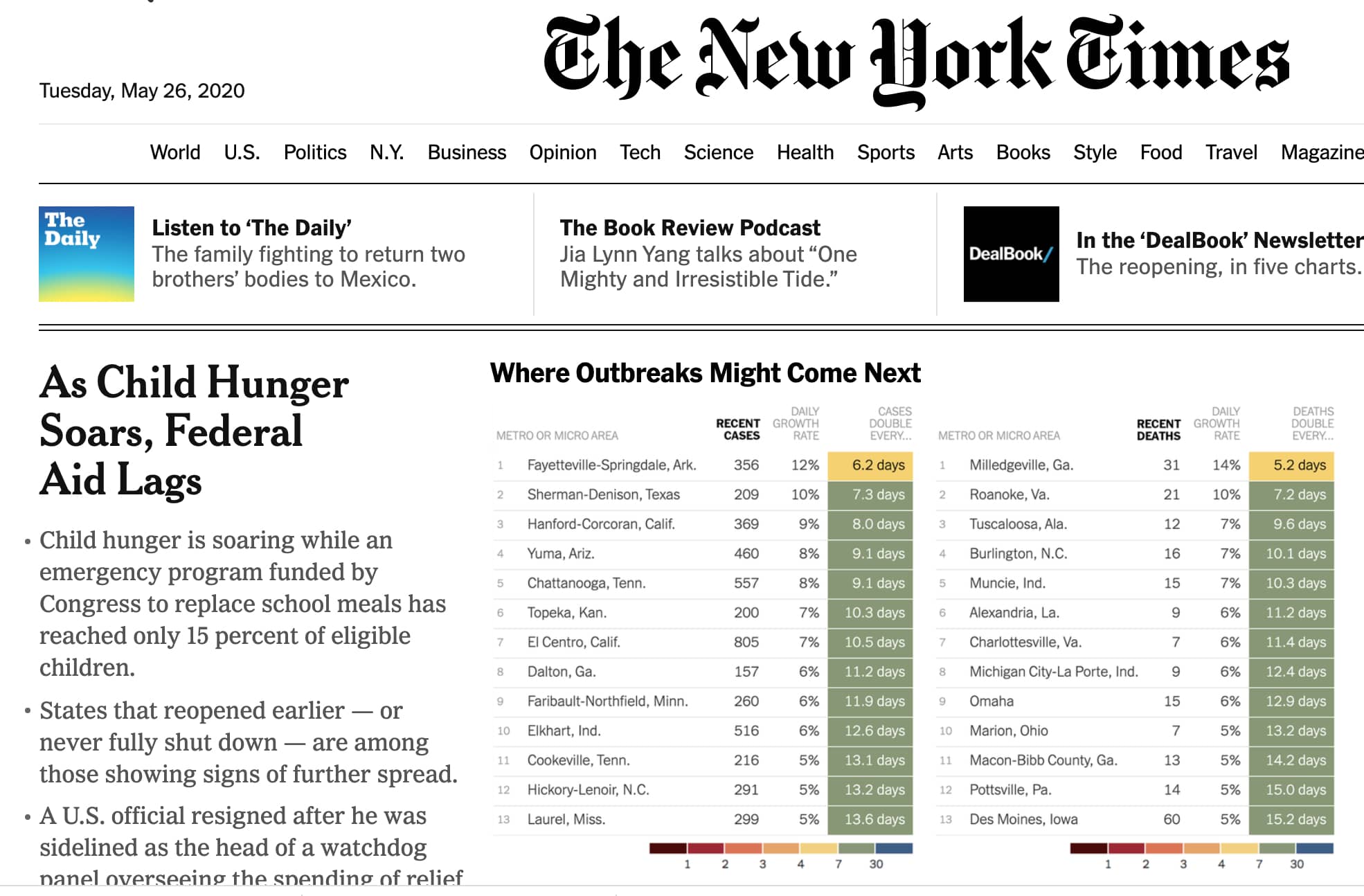 May 26 2020 screenshot of New York Times