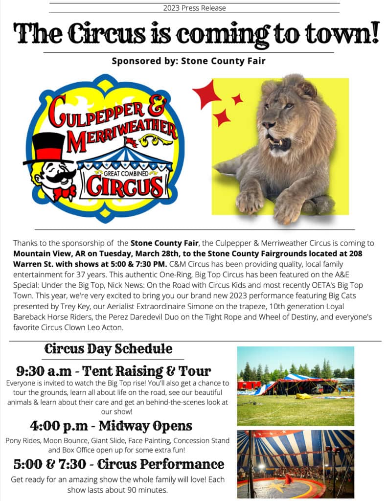 Circus coming to Stone County Fairgrounds Tuesday | KBNW-AM - Horizon ...