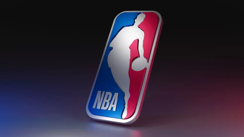 NBA. National Basketball Association logo on dark background. 3D render