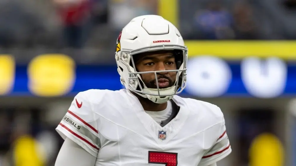 Arizona Cardinals quarterback Jacoby Brissett (7) warms up before an NFL football game against the Los Angeles Rams at SoFi Stadium^ in Inglewood^ Calif. on Sunday January 4^ 2026.