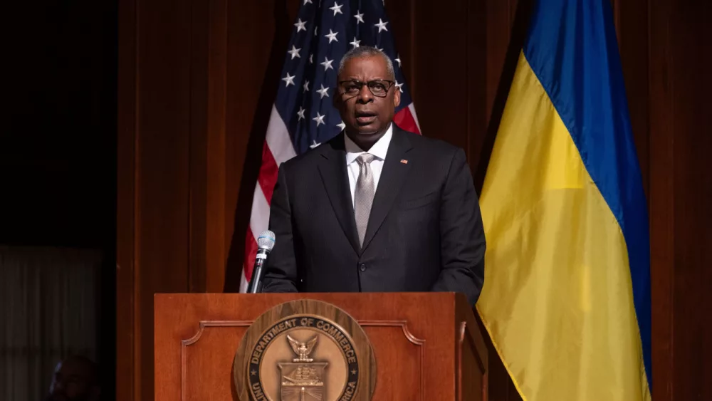 U.S. Secretary of Defense Lloyd Austin during his speech at Ukraine Defense Industrial Base Conference Washington DC^ USA^ Dec 06 2023. USA