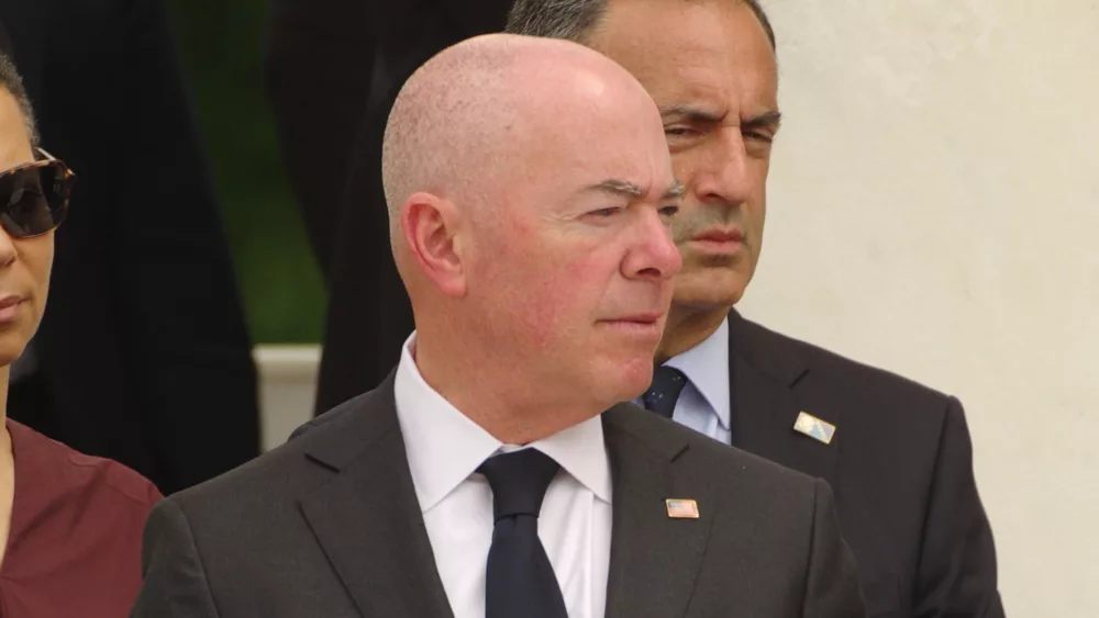 U.S. Homeland Security Secretary Alejandro Mayorkas attends a Memorial Day ceremony at Arlington National Cemetery. ARLINGTON^ VA^ USA - May 29^ 2023