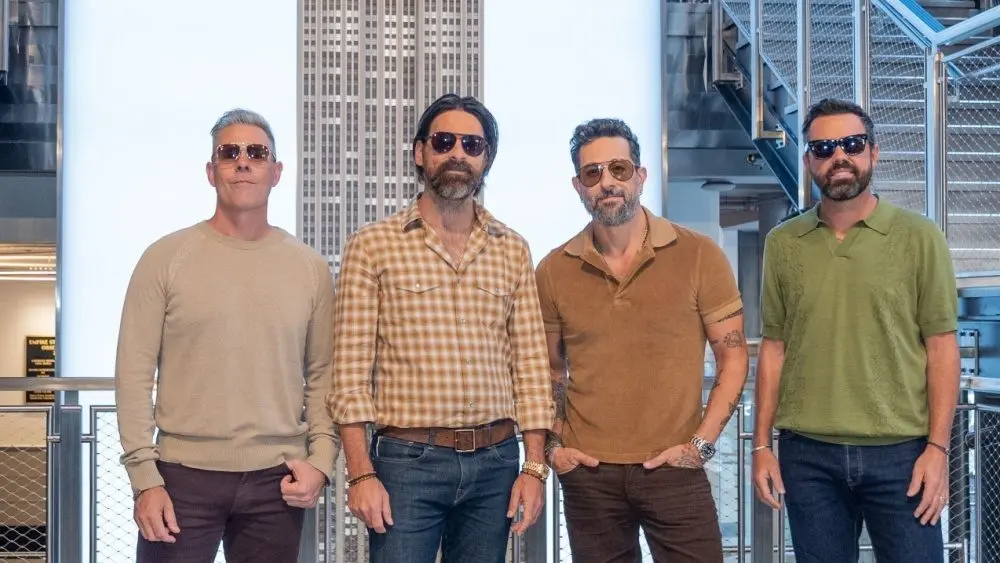 Trevor Rosen^ Geoff Sprung^ Matthew Ramsey and Brad Tursi of Old Dominion country music band visit the Empire State Building in New York^ NY on August 12^ 2025