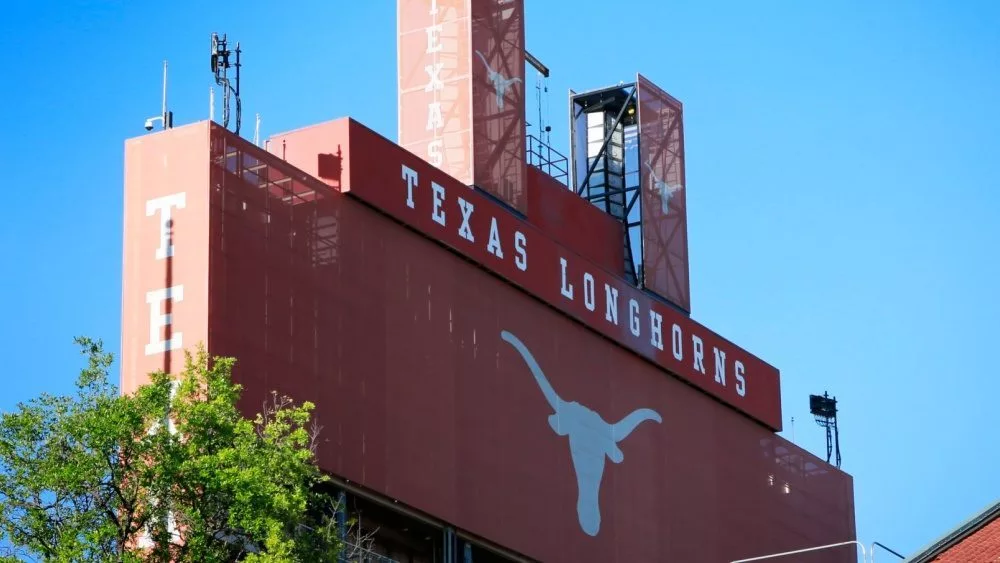 Darrell K Royal Texas Memorial Stadium at the campus of University of Texas. Texas Longhorns. AUSTIN^ USA - APR 26^ 2019