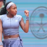 Coco Gauff of USA in action the Mutua Madrid Open at La Caja Magica on April 30^ 2025 in Madrid^ Spain