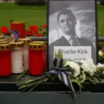 Makeshift memorial for Charlie Kirk at the Embassy of the United States of America on Pariser Platz in Berlin Berlin^ Germany - September 12^ 2025