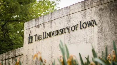 University of Iowa entrance sign at Hawkeyes' college campus Iowa City^ IA - May 23^ 2022