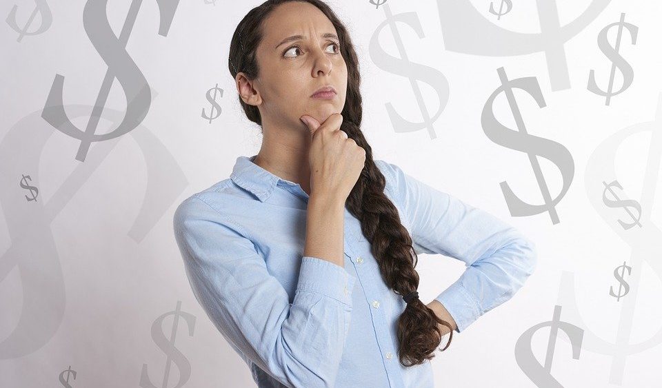 debt-money-paycheck-thinking-woman-salary-credit