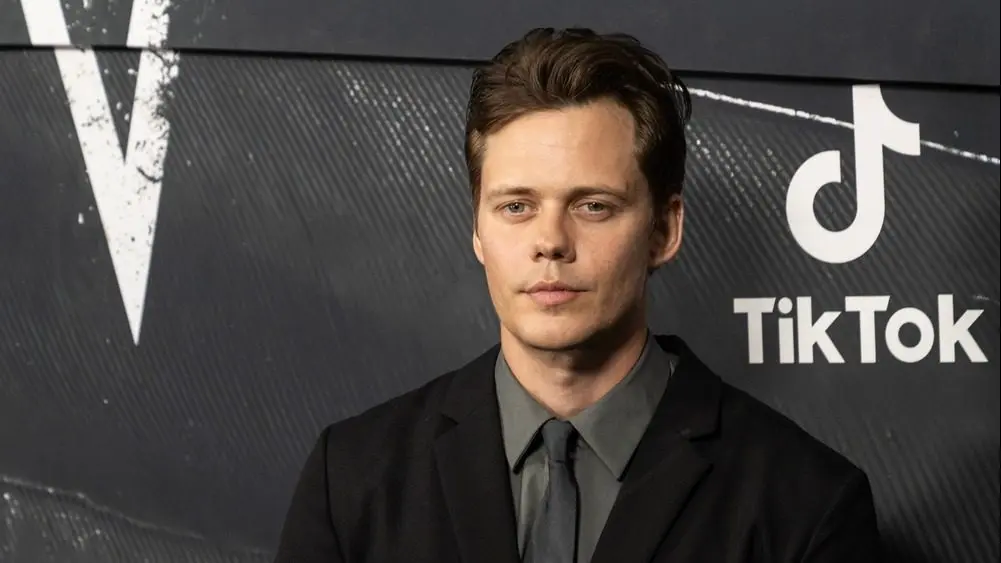 Bill Skarsgard wearing suit by Prada attends 'The Crow' by Lionsgate world premiere at The Village East by Angelika in New York on August 20^ 2024