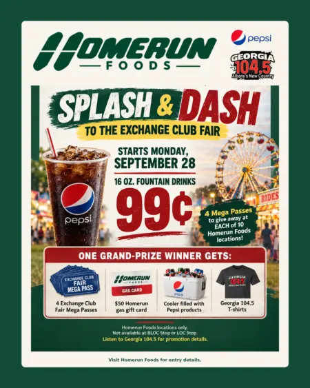 Splash & Dash to the Exchange Club Fair with Georgia 104.5, Homerun Foods and Pepsi