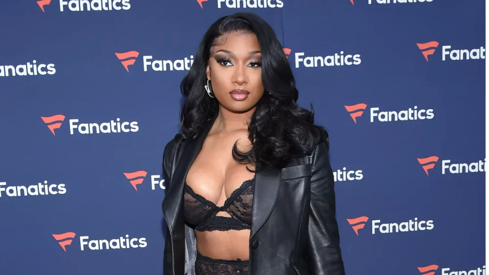 Megan Thee Stallion arrives for Michael Rubin's 2022 Fanatics Super Bowl Party on February 12^ 2022 in Culver City^ CA