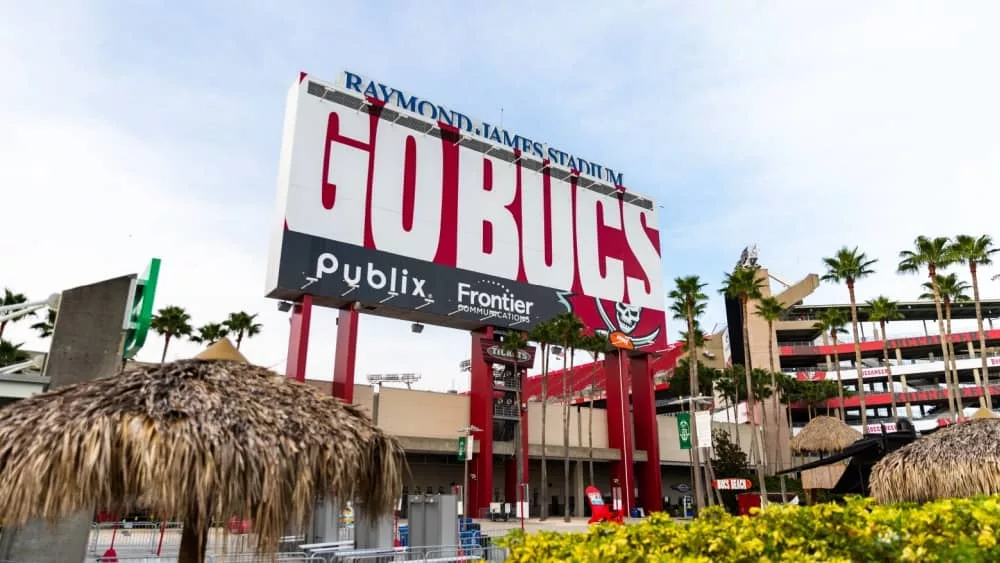 Tampa^ FL - September 10^ 2021: Raymond James Stadium in Tampa^ Florida^ home of the NFL Tampa Bay Buccaneers football team.