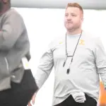 Syndication: The Knoxville News-Sentinel: Tennessee Offensive Coordinator/Tight Ends Alex Golesh during the first day of Tennessee football practice at Anderson Training Facility in Knoxville, Tenn. on Monday, Aug. 1, 2022.

Kns Tennessee Football Practice