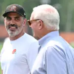 NFL: Cleveland Browns Minicamp: Jun 12, 2025; Berea, OH, USA; Cleveland Browns head coach Kevin Stefanski and managing and principal partner Jimmy Haslam during mini camp at CrossCountry Mortgage Campus. Mandatory Credit: Ken Blaze-Imagn Images
