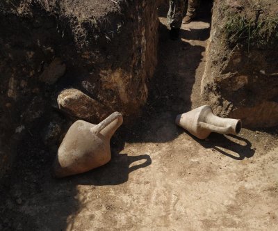 Ukrainian soldiers uncover ancient amphorae while digging trenches in Odessa