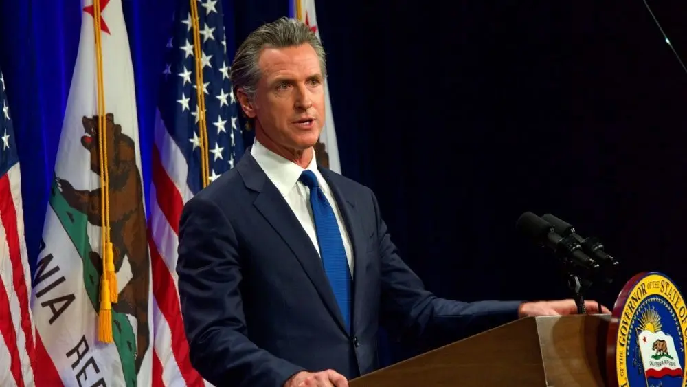 California Governor Gavin Newsom speaking at the State of the State address in Sacramento^ CA. Sacramento^ CA - March 8^ 2022