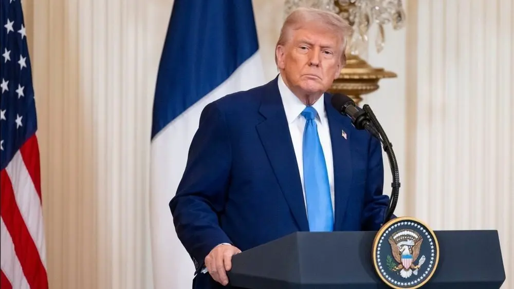 WASHINGTON – Feb. 24^ 2025: U.S. President Donald Trump speaks to reporters in a joint news conference at the White House.
