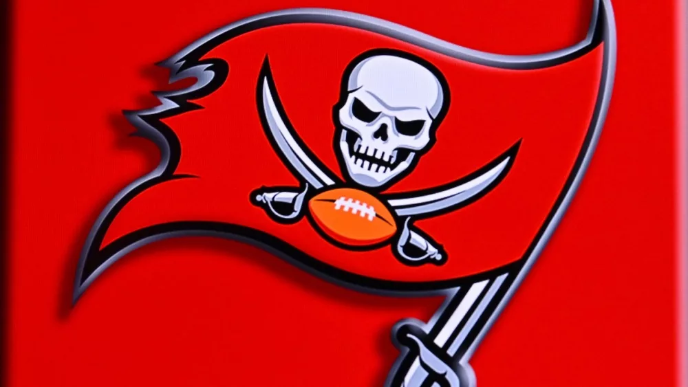 Tampa Bay Buccaneers . Logo of NFL club on red background