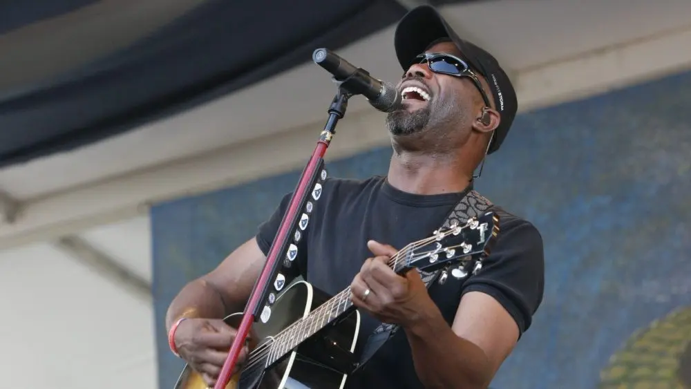 Hootie and the Blowfish lead singer Darius Rucker performs on stage at the 2010 New Orleans Jazz and Heritage Festival. New Orleans^ Louisiana - April 25^ 2010