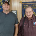 Lockney FIre Department member Justin Wright and Rotary Club President Buster Poling at Rotary's meeting on May 13, 2022. 