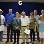 Roger Poage (center) was honored for 60 years of service to the Floydada Lodge of the Masons on July 7, 2022. (Ryan Crowe/FCR)