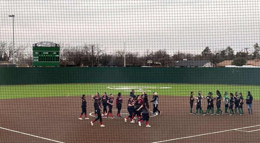 Floydada Celebrates 21-1 victory over Seagraves in FLIP FM Softball Tournament on March 2nd.