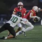 fb-khs-gv-christ105-25-10-24: Kuemper Catholic wins 35-0 over Grand View Christian in a Class 2A first-round playoff game held Friday, Oct. 24, 2025, at Carroll Athletic Field.