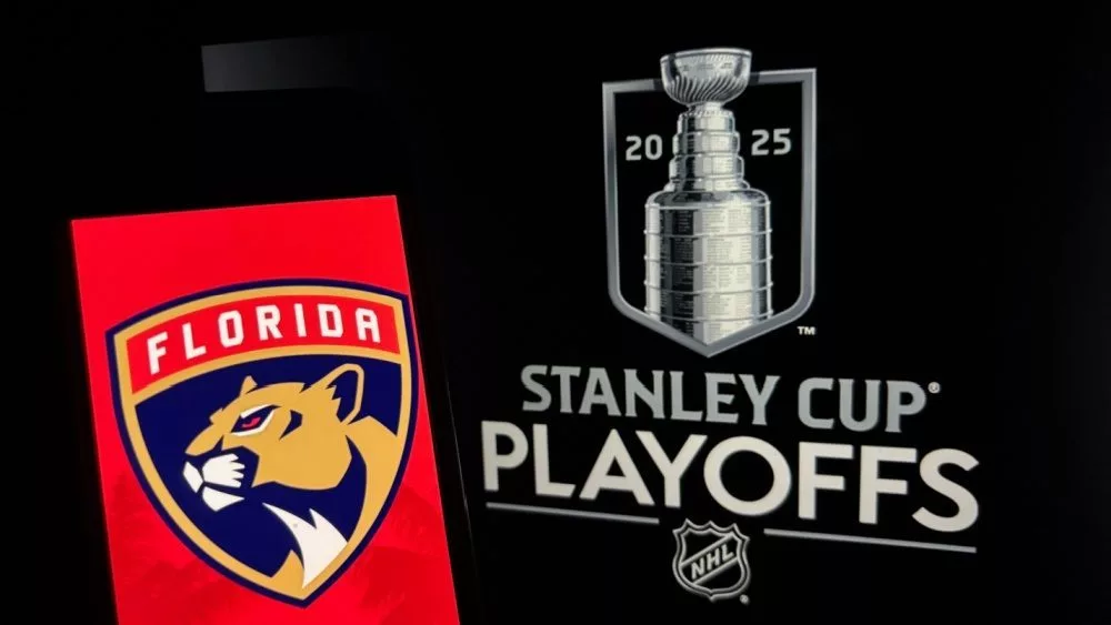 Toronto^ Canada -june 1 2025 he 2025 Stanley Cup Final will begin Wednesday^ June 4^ when the Edmonton Oilers host the defending champion Florida Panthers. Florida panther logo in front of stanley cup