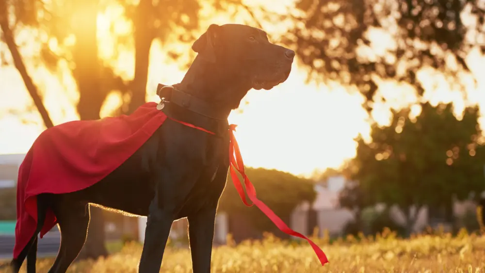 ready-to-save-the-day-shot-of-a-dog-with-a-cape-standing-outside