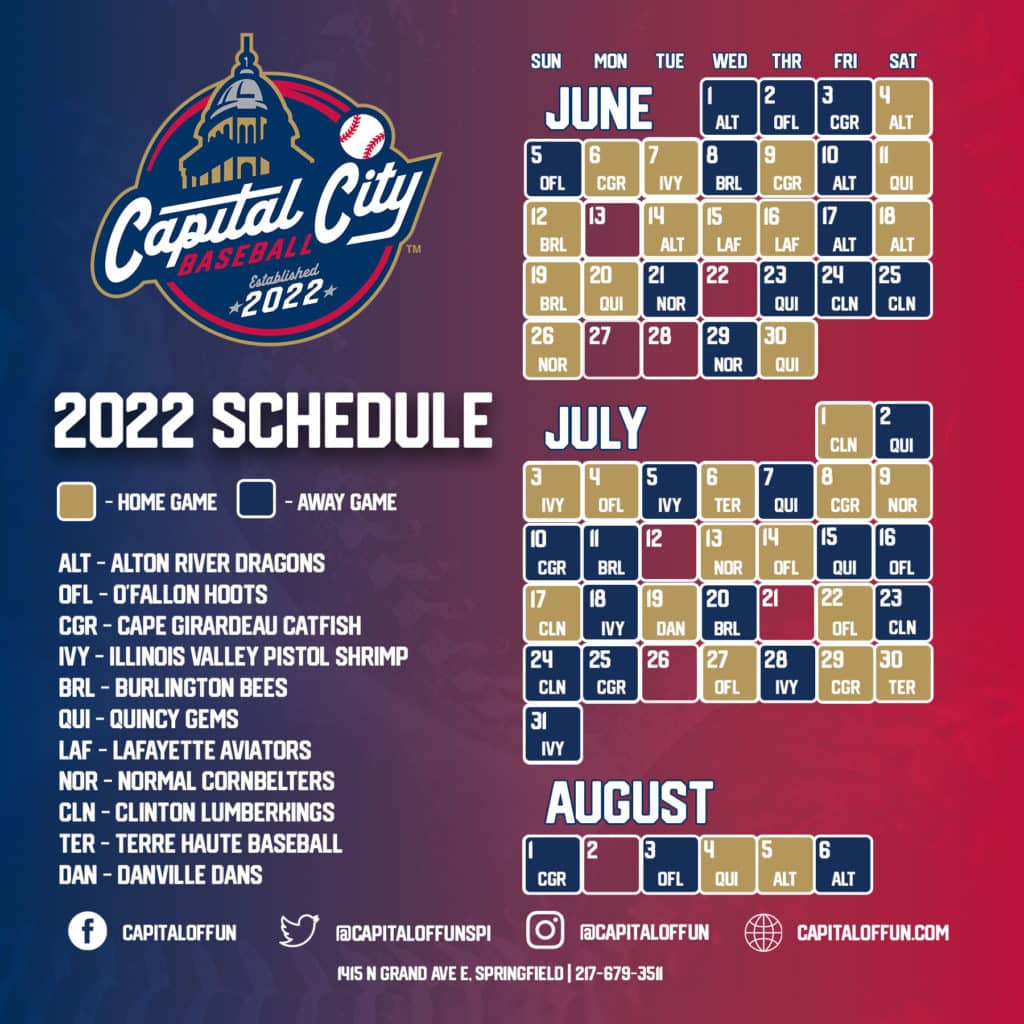 Capital City Baseball, Prospect League Release 2022 Summer Schedule 