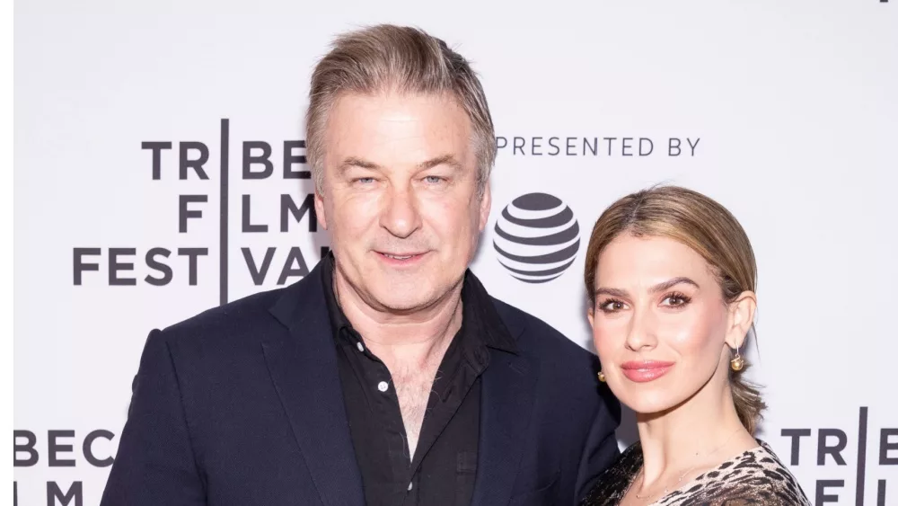 Alec Baldwin and Hilaria attend premiere of "Framing John DeLorean" during 2019 Tribeca Film Festival at SVA Theater^ Manhattan. New York^ NY^ USA - April 30^ 2019