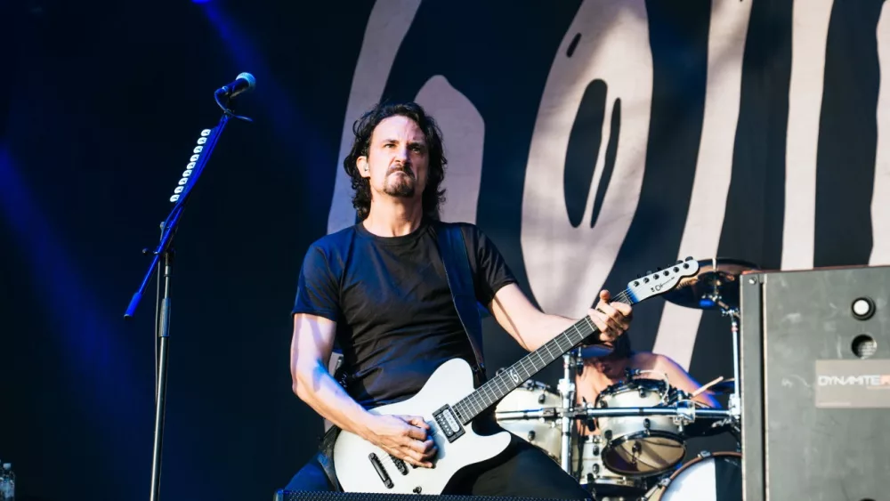 Lead singer and guitarist Joe Duplantier from Gojira^ perfoming live at Bloodstock Open Air Festival Uk^ 13th August 2016