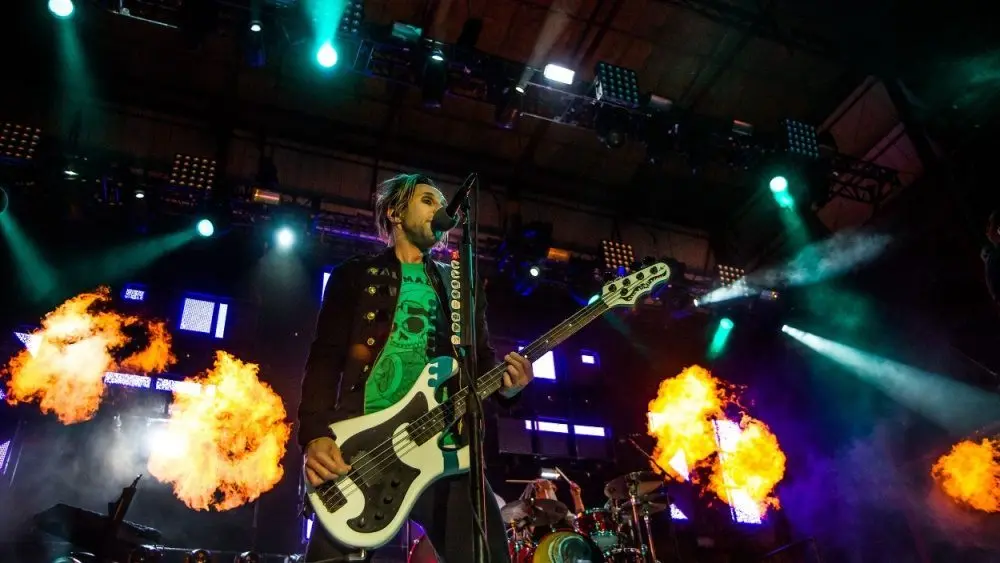 Eric Bass of Shinedown performs at the Rockstar Uproar Festival on September 25^ 2012 in Nampa^ Idaho.