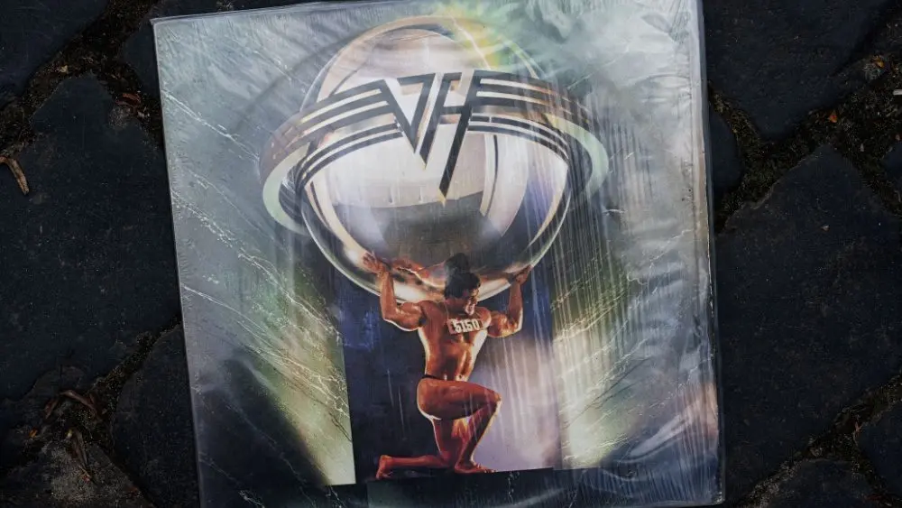 Retro album cover of Van Halen iconic record titled '5150' from 1986.