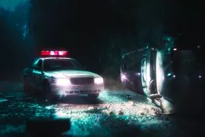 highcontrastimageofapolicecararrivingneara