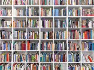 modernlibraryinteriorwithwhiteshelvesfullofcountlessbooks