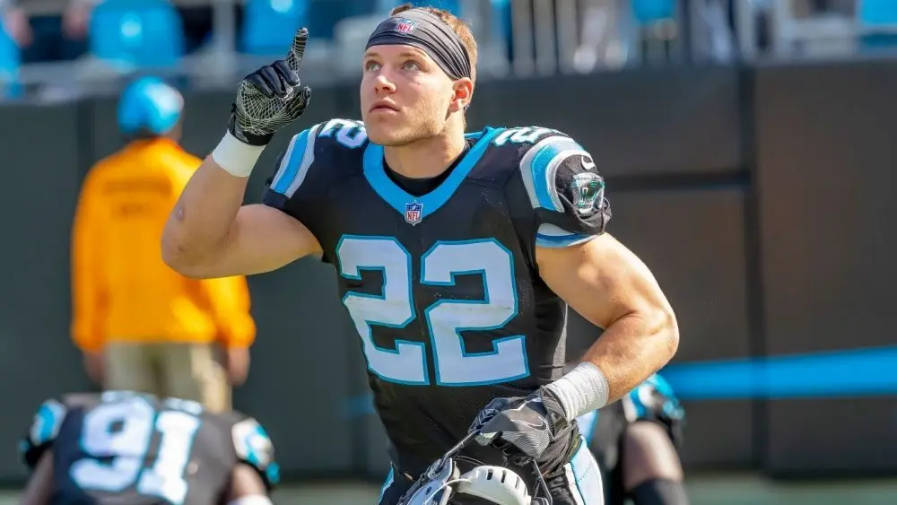 Christian MCCAFFREY (22) runs against the visiting Seattle Seahawks at Bank Of America Stadium in Charlotte^ NC. The Panthers lose to the Seahawks^ 30-27. November 25^ 2018
