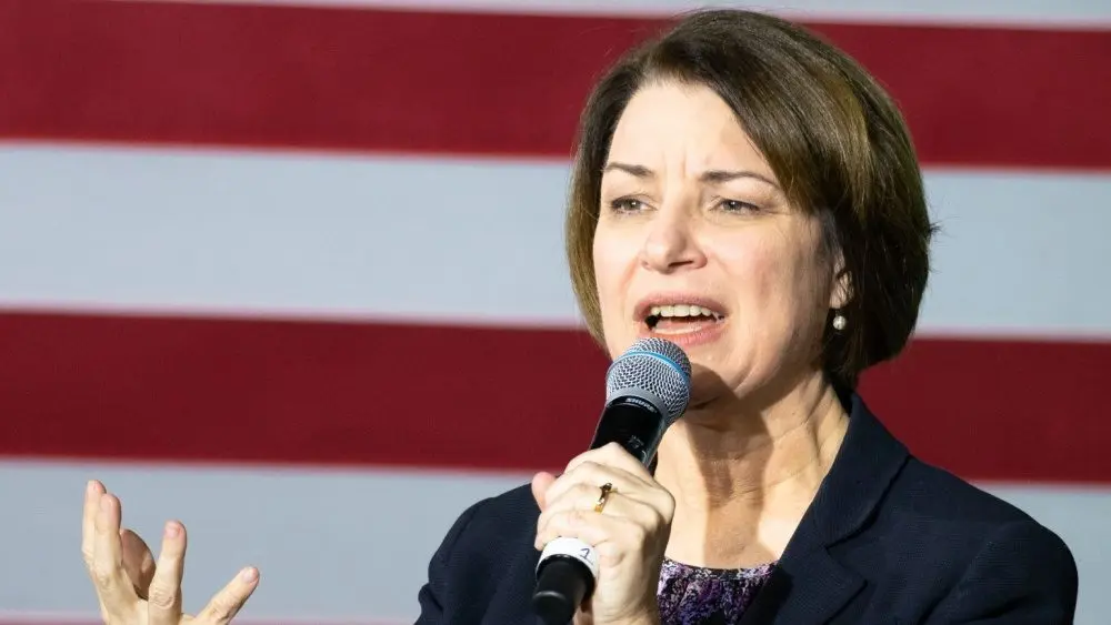 Democratic Sen. Amy Klobuchar delivers a speech during a rally for her presidential campaign at the State Theater in Falls Church^ Virginia just days before Super Tuesday Falls Church^ VA - February 28^ 2020