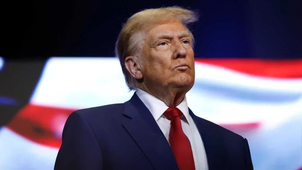 President-elect Donald Trump looks on during a roundtable with faith leaders at Christ Chapel on October 23^ 2024 in ZEBULON^ GEORGIA