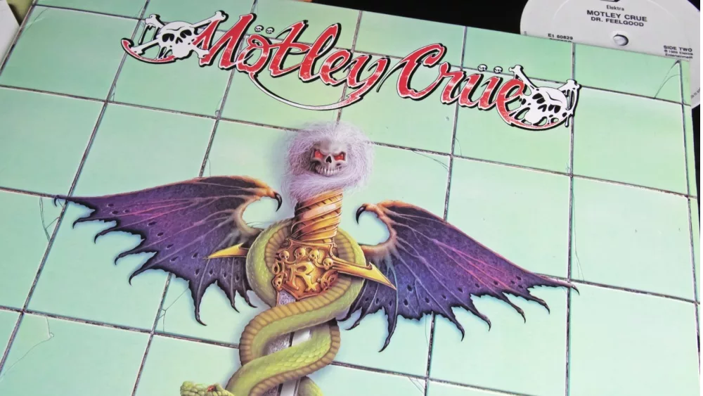 Closeup of isolated vinyl record album Dr Feelgood of rock metal band Motley Crue