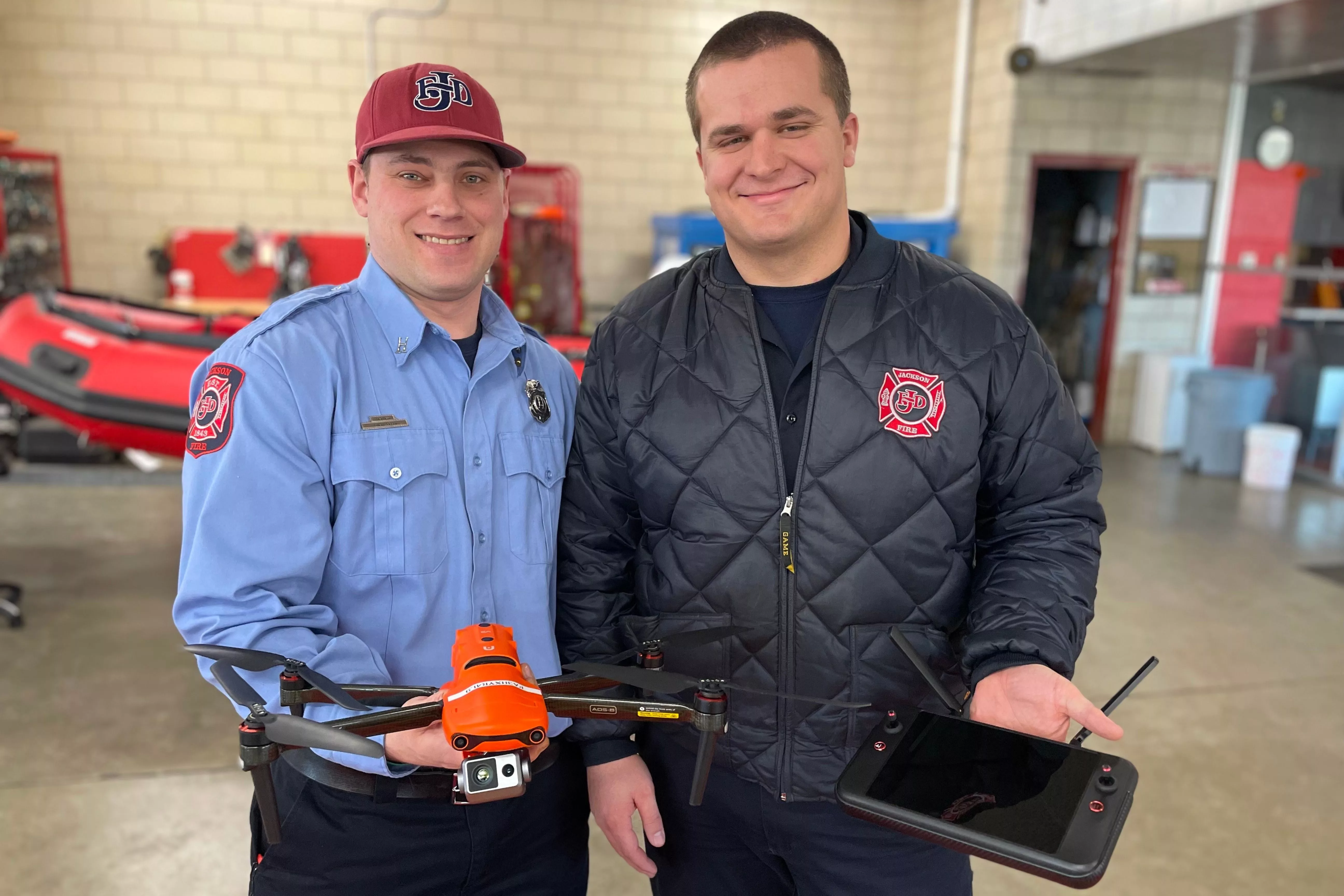 capt-shane-green-left-and-inspector-tyler-whitehead-right-of-jackson-fire-department-with-drone-equipment