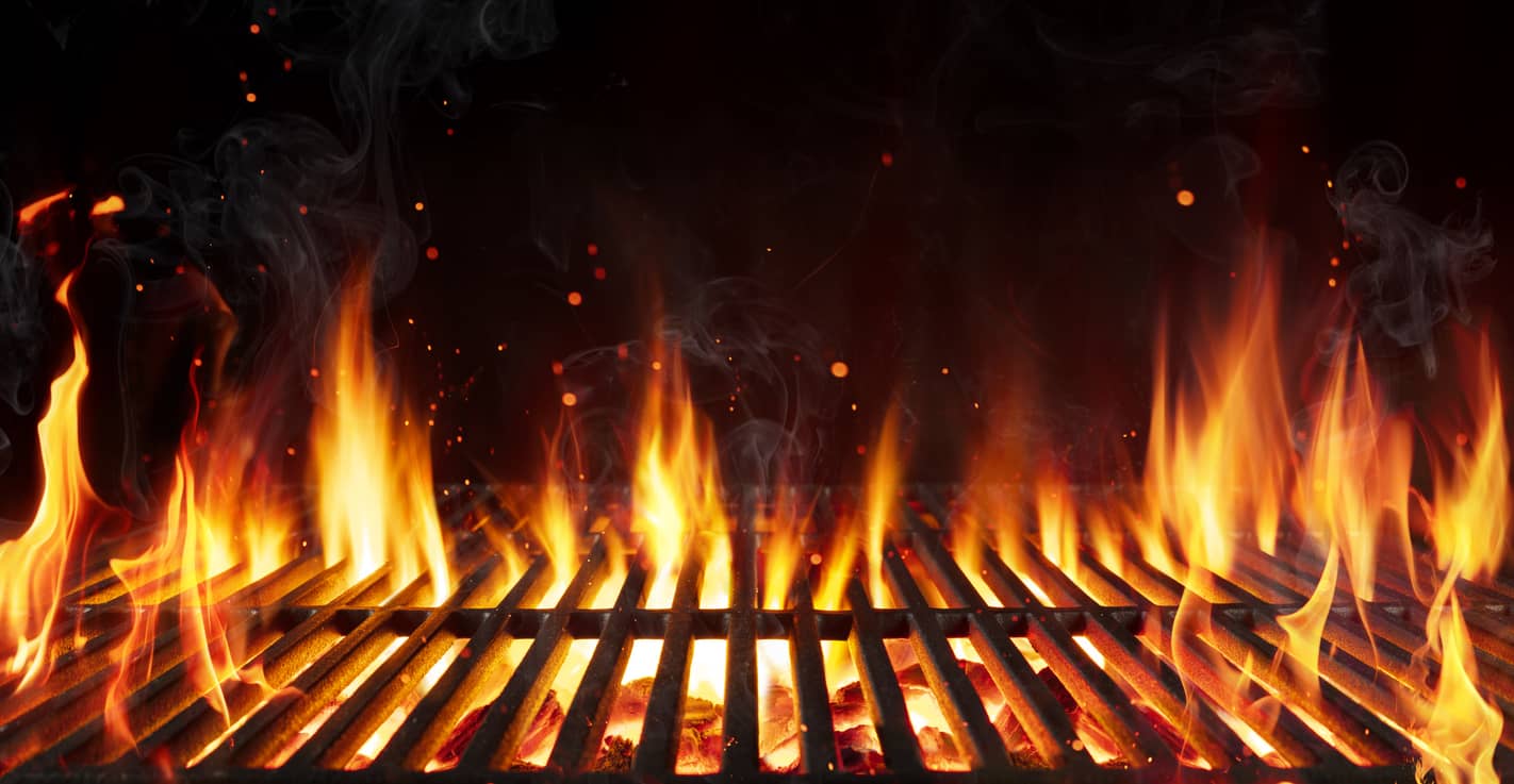 barbecue-grill-with-fire-flames-empty-fire-grid-on-black-background