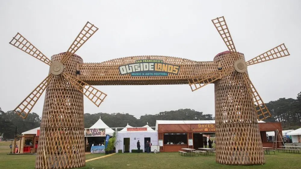 Outside Lands Music Festival windmills sit on the polo fields of Golden Gate Park. In 2017 the festival celebrated it's 10th anniversary. San Francisco^ CA/USA - 8/13/2017