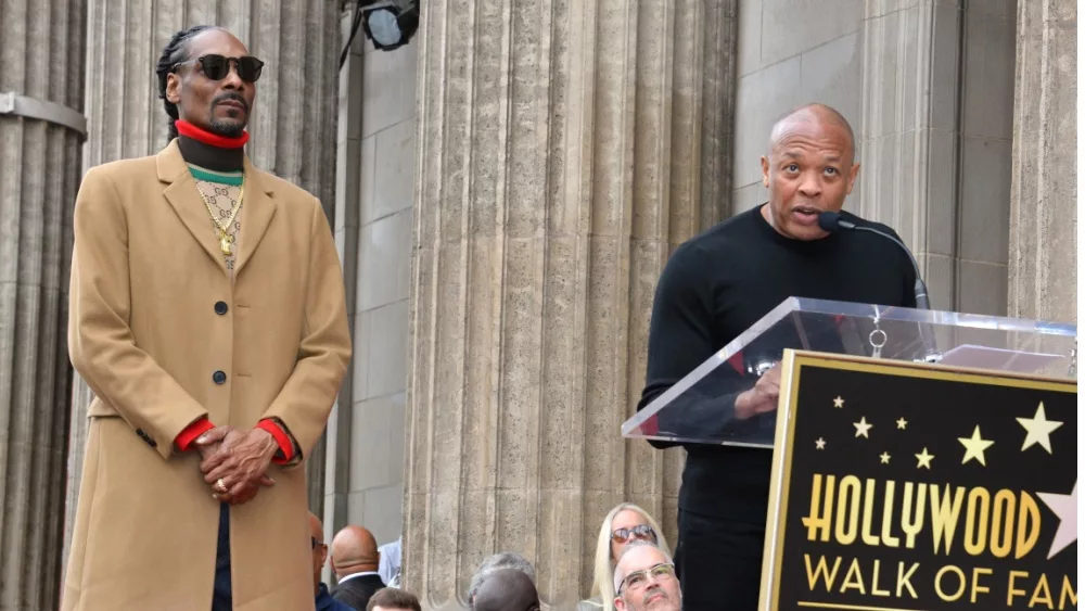 Snoop Dogg & Dr Dre at the Hollywood Walk of Fame Star Ceremony honoring Snoop Dogg.