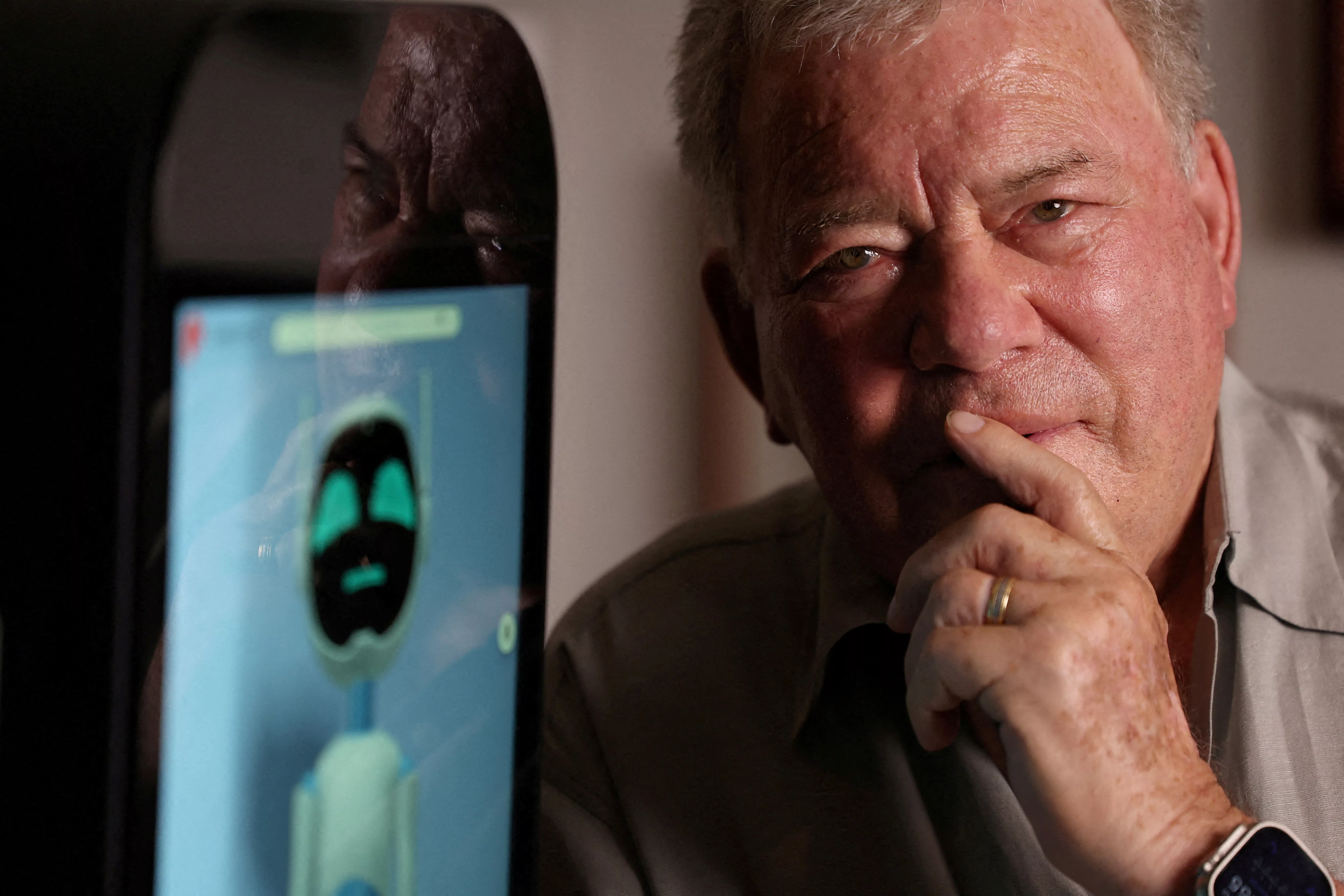 actor-william-shatner-shows-a-proto-m-ai-artificial-intelligence-unit-at-his-office-in-studio-city